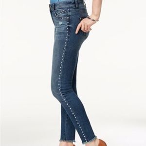 INC Studded Frayed-Hem Skinny Jeans